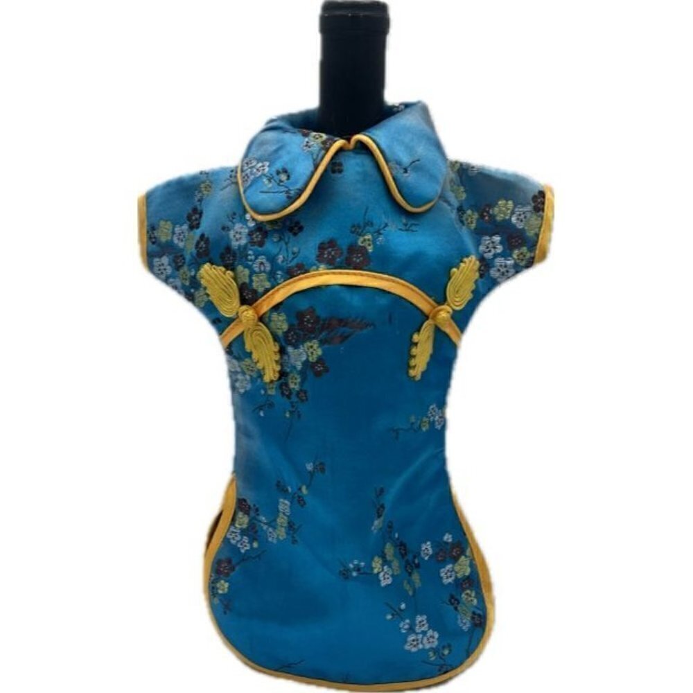 Asian Dress Wine Bottle Cover Gift Bag Decor with Handle - Holiday - 10.25" Tall